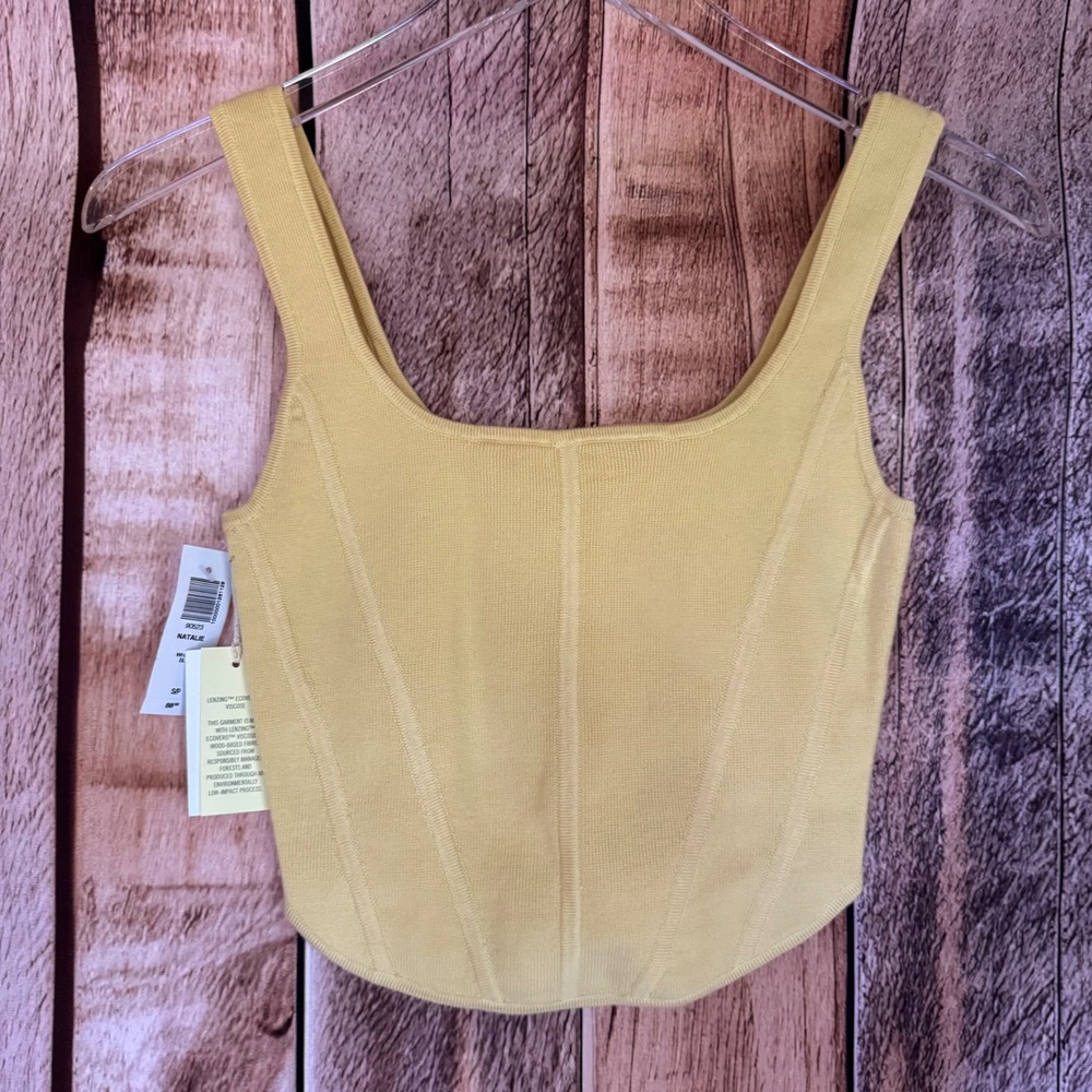 Wilfred Natalie Knit Corset Tank Top Wheat Yellow NWT Size Small Aritzia Basic